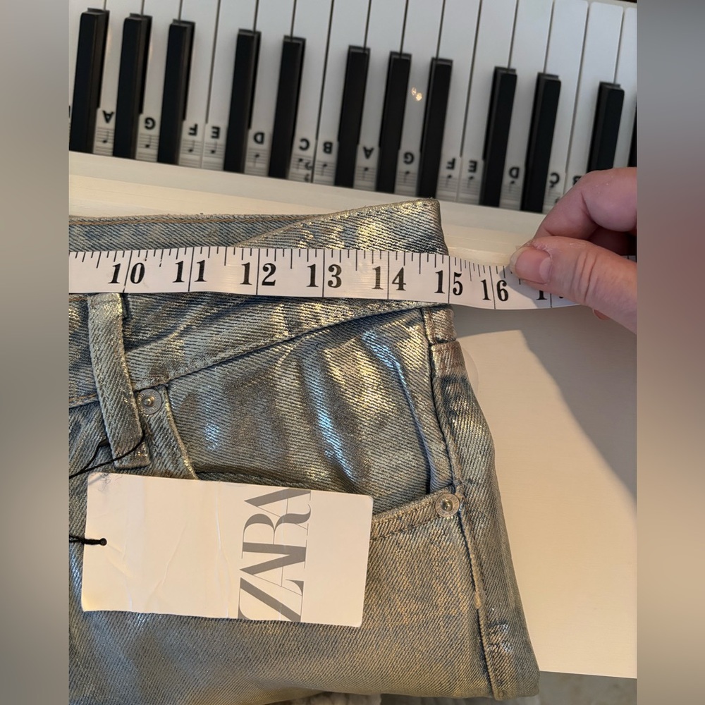 NWT ZARA MID WAIST TRF WIDE LEG FOIL WOMEN JEANS Size 4 - Picture 13 of 15